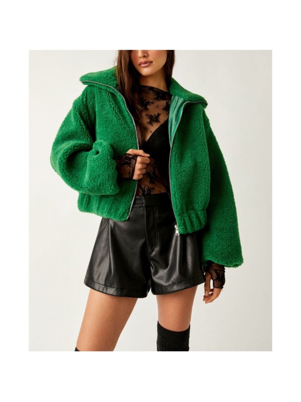 Free People Emerald Green Teddy Zip Jacket